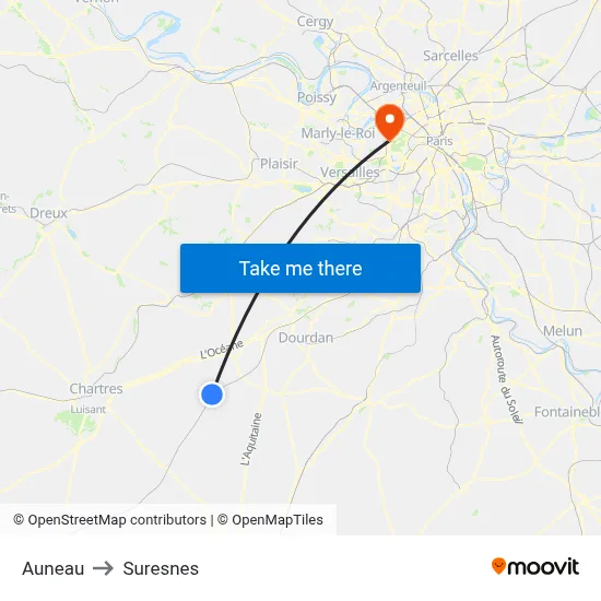 Auneau to Suresnes map