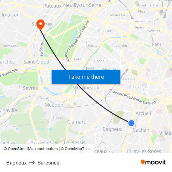 Bagneux to Suresnes map