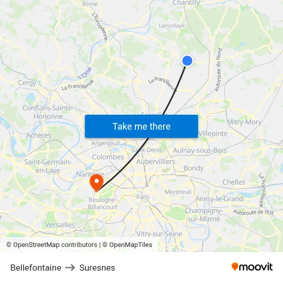 Bellefontaine to Suresnes map