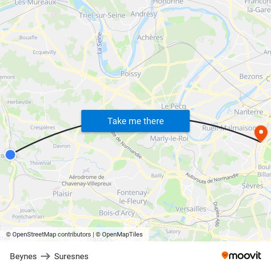 Beynes to Suresnes map