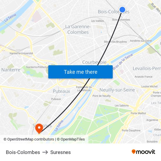 Bois-Colombes to Suresnes map