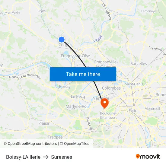 Boissy-L'Aillerie to Suresnes map