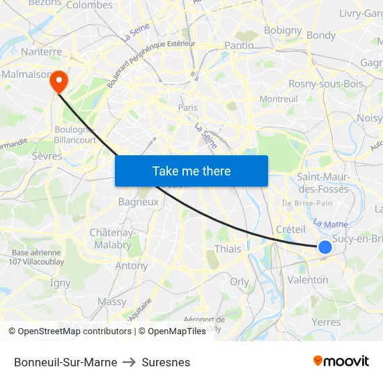 Bonneuil-Sur-Marne to Suresnes map