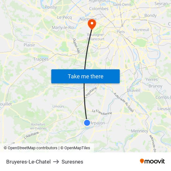 Bruyeres-Le-Chatel to Suresnes map