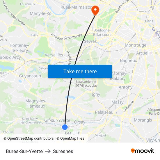 Bures-Sur-Yvette to Suresnes map