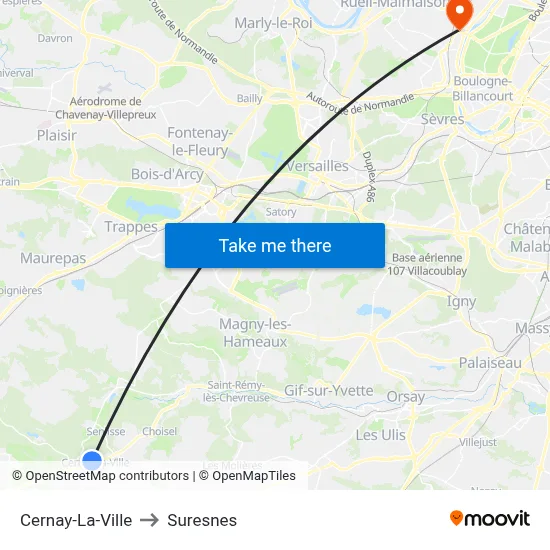Cernay-La-Ville to Suresnes map