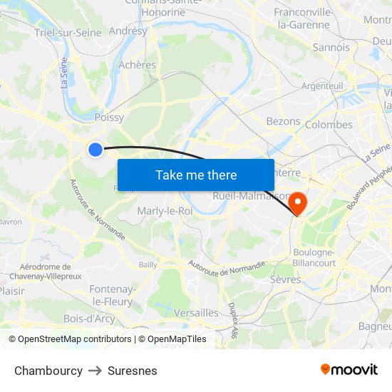 Chambourcy to Suresnes map