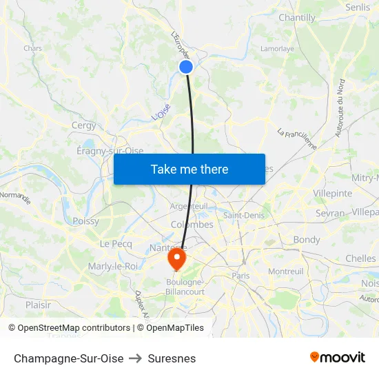 Champagne-Sur-Oise to Suresnes map