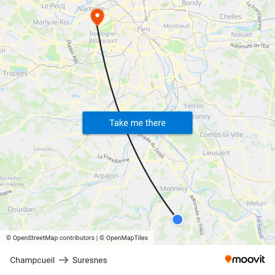 Champcueil to Suresnes map