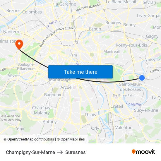 Champigny-Sur-Marne to Suresnes map