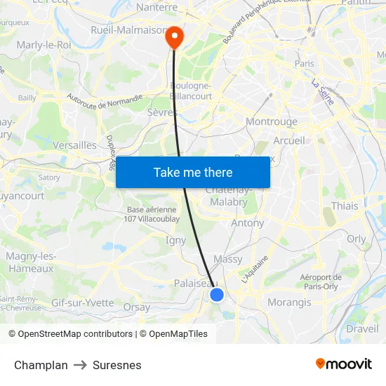 Champlan to Suresnes map