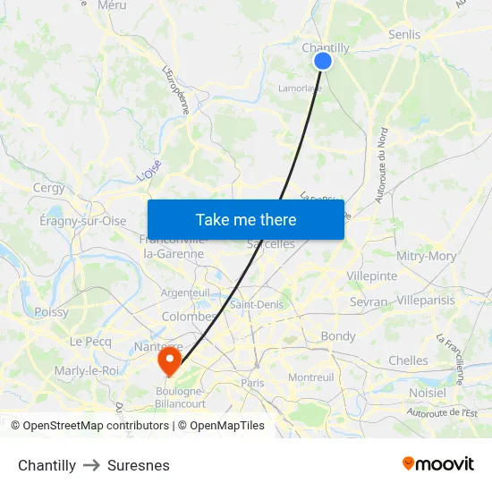 Chantilly to Suresnes map