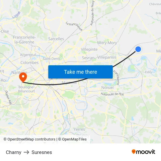 Charny to Suresnes map