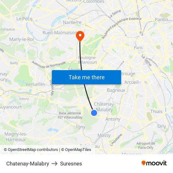 Chatenay-Malabry to Suresnes map