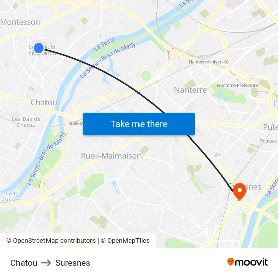 Chatou to Suresnes map