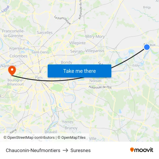 Chauconin-Neufmontiers to Suresnes map