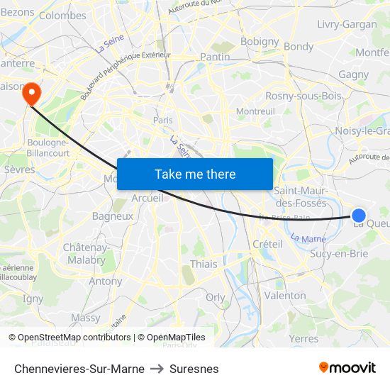 Chennevieres-Sur-Marne to Suresnes map
