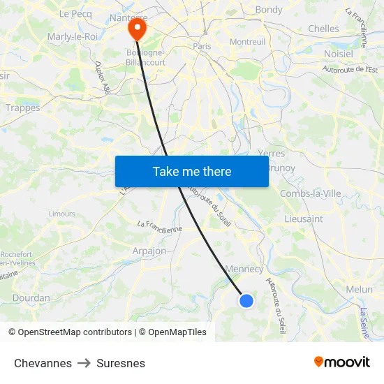 Chevannes to Suresnes map