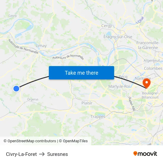 Civry-La-Foret to Suresnes map