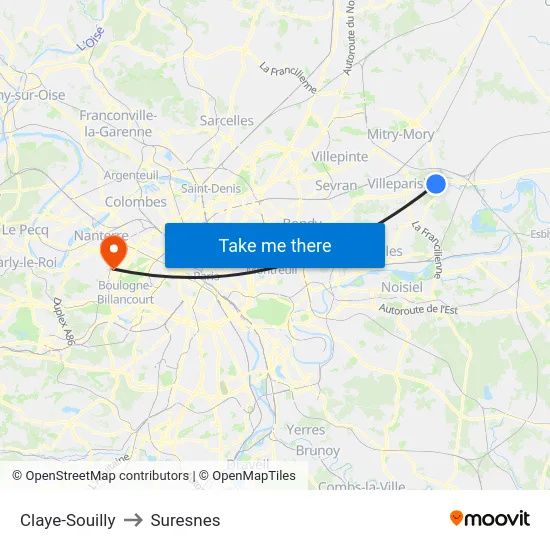 Claye-Souilly to Suresnes map