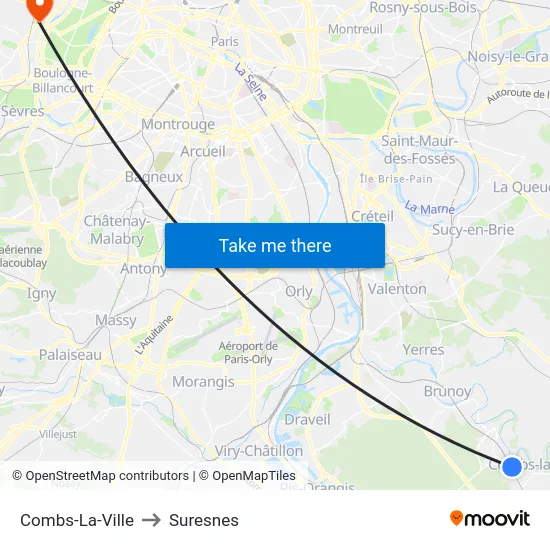 Combs-La-Ville to Suresnes map