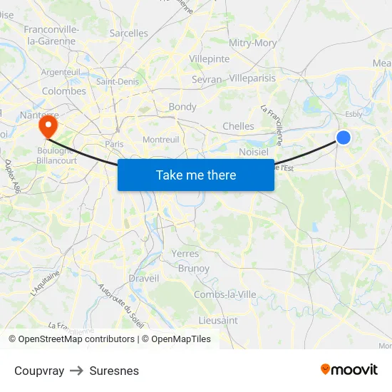Coupvray to Suresnes map