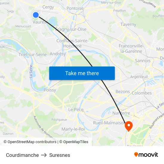 Courdimanche to Suresnes map
