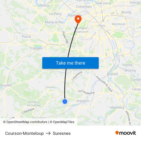 Courson-Monteloup to Suresnes map