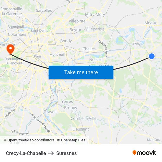 Crecy-La-Chapelle to Suresnes map