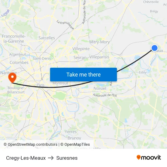 Cregy-Les-Meaux to Suresnes map
