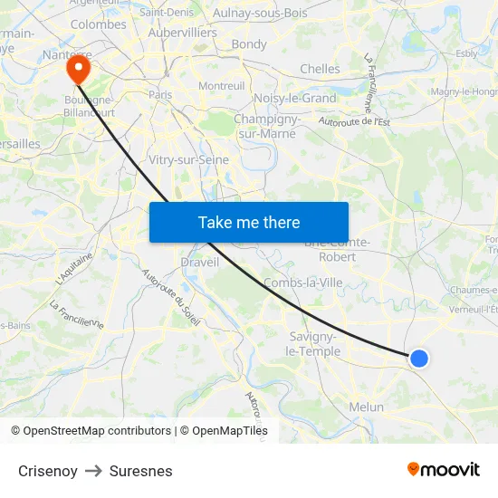 Crisenoy to Suresnes map