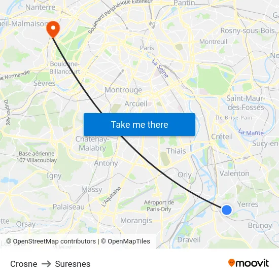Crosne to Suresnes map