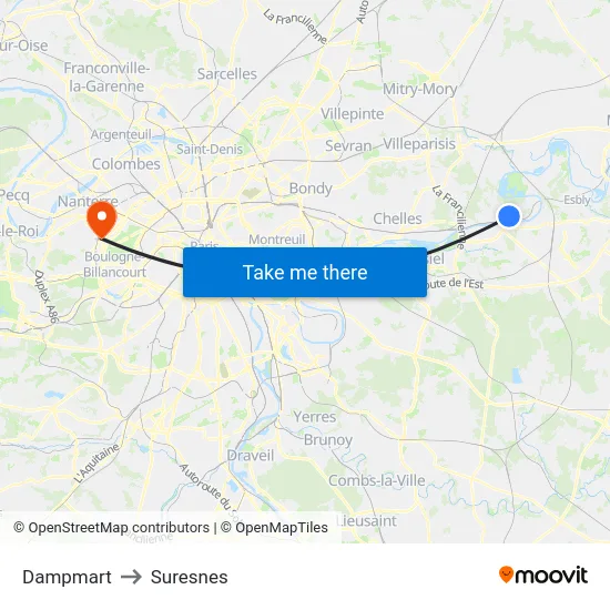 Dampmart to Suresnes map