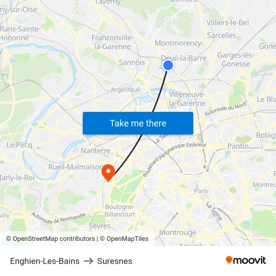 Enghien-Les-Bains to Suresnes map