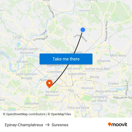 Epinay-Champlatreux to Suresnes map