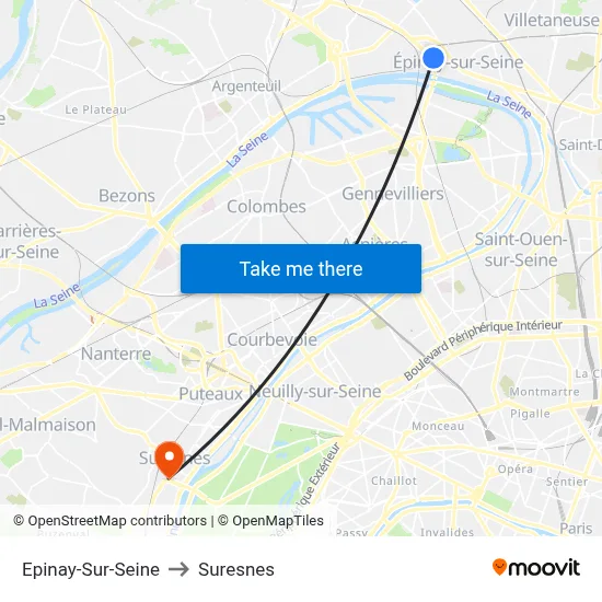 Epinay-Sur-Seine to Suresnes map