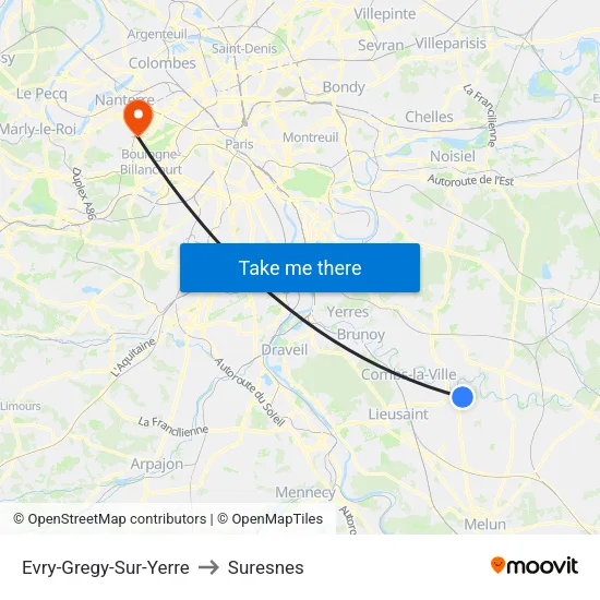 Evry-Gregy-Sur-Yerre to Suresnes map