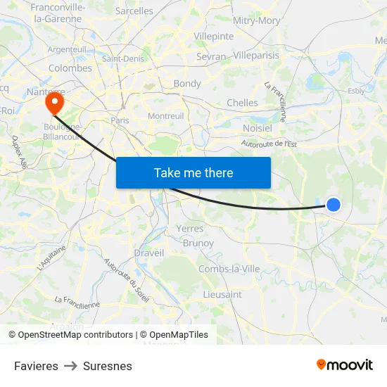 Favieres to Suresnes map