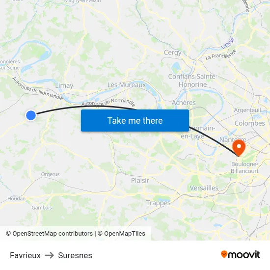 Favrieux to Suresnes map