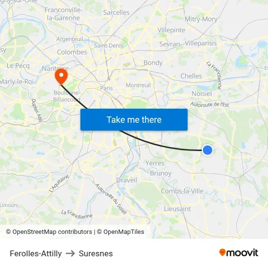 Ferolles-Attilly to Suresnes map