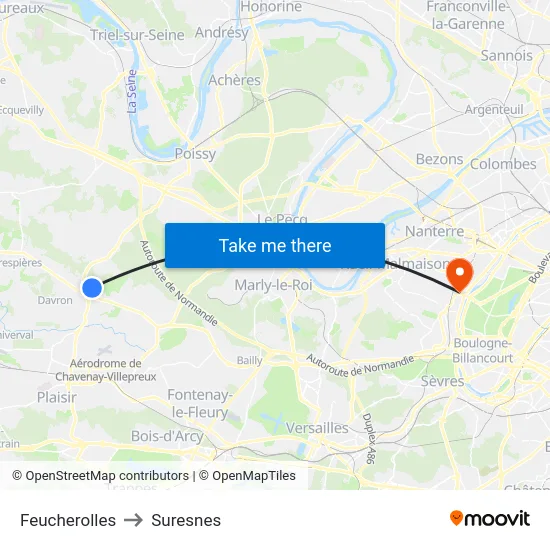 Feucherolles to Suresnes map