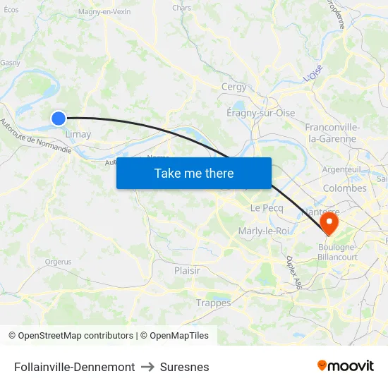 Follainville-Dennemont to Suresnes map