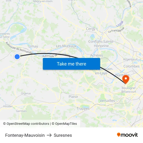 Fontenay-Mauvoisin to Suresnes map