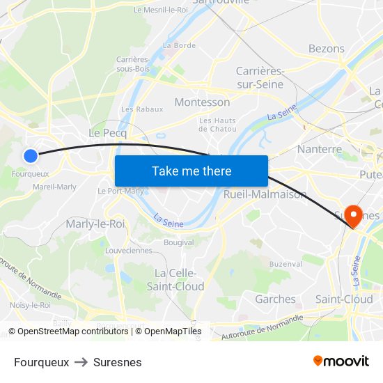 Fourqueux to Suresnes map