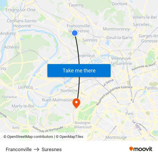 Franconville to Suresnes map