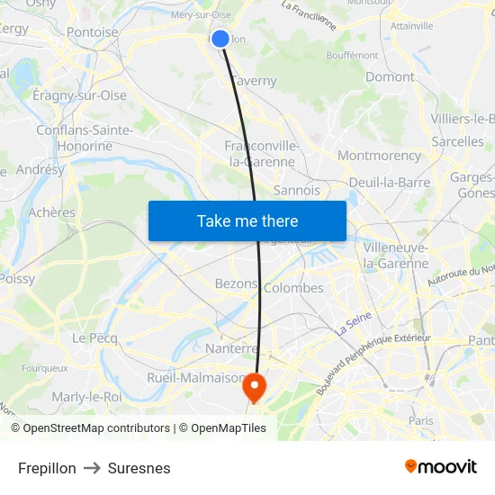 Frepillon to Suresnes map