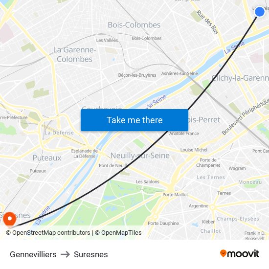 Gennevilliers to Suresnes map