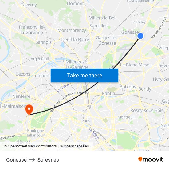 Gonesse to Suresnes map