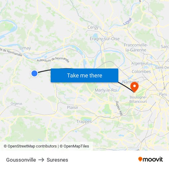 Goussonville to Suresnes map