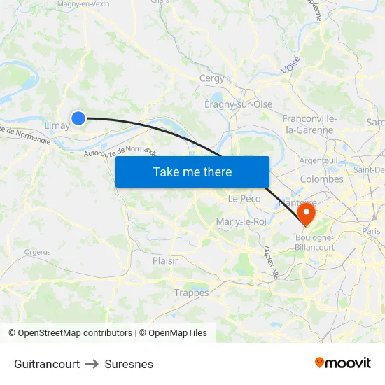 Guitrancourt to Suresnes map